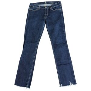 7 For All Mankind The Straight Womens Jeans 31x29 Dark Blue Wash USA Y2K Raw Hem